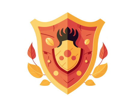 Heraldic shield with leaves. Vector flat illustration. (AI Generated)の素材