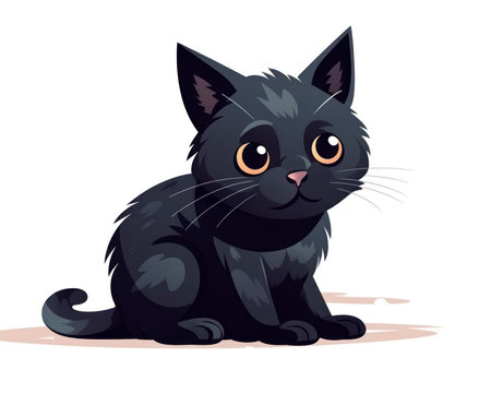 Cute cartoon black cat sitting on the floor. Vector illustration. (AI Generated)の素材