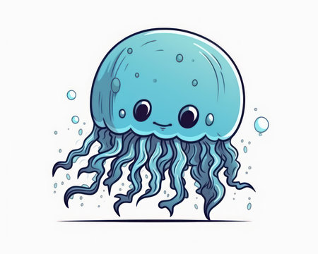 Illustration of cute cartoon jellyfish on white background. Vector illustration. (AI Generated)の素材