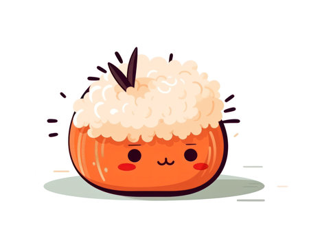 Cute kawaii smiling pumpkin with rice. Vector illustration. (AI Generated)の素材