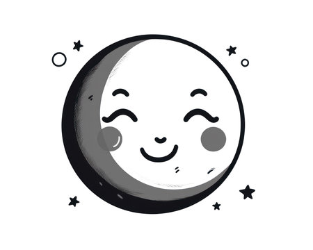 Cute cartoon moon on white background. Vector illustration for kids design. (AI Generated)の素材