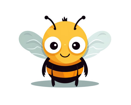Cute cartoon bee. Vector illustration. Isolated on white background. (AI Generated)の素材