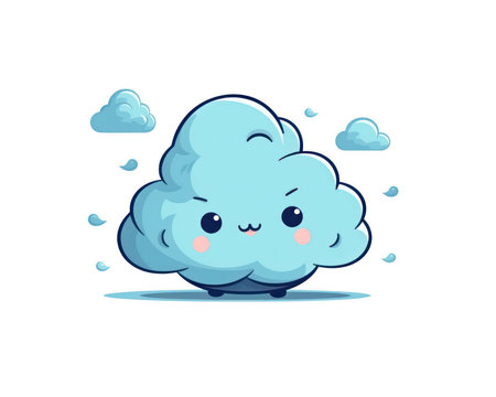 Cute cloud with sad face. Vector illustration isolated on white background. (AI Generated)の素材