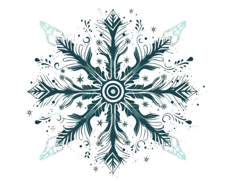 Snowflakes in blue and turquoise colors. Vector illustration. (AI Generated)の素材