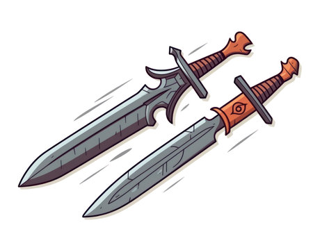 Illustration of a pair of medieval swords isolated on a white background. (AI Generated)の素材