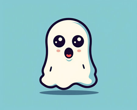 Cute ghost cartoon character. Halloween vector illustration. Flat design. (AI Generated)の素材