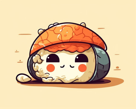 Sushi roll. Cute cartoon kawaii character. Vector illustration. (AI Generated)の素材