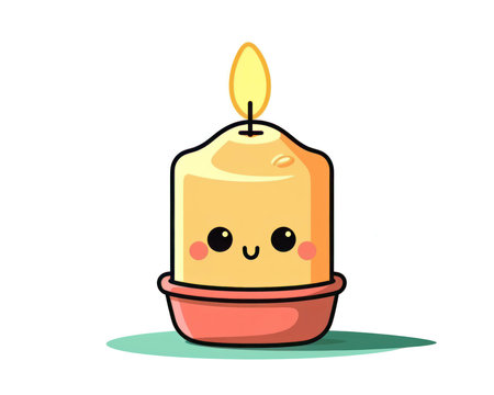 Cute cartoon candle icon isolated on white background. Vector illustration. (AI Generated)の素材