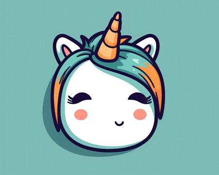 Cute cartoon unicorn head. Vector illustration in a flat style. (AI Generated)の素材