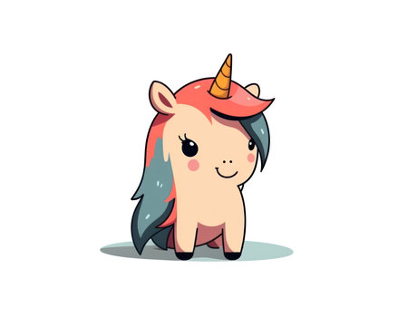 Cute little unicorn. Vector illustration. Isolated on white background. (AI Generated)の素材