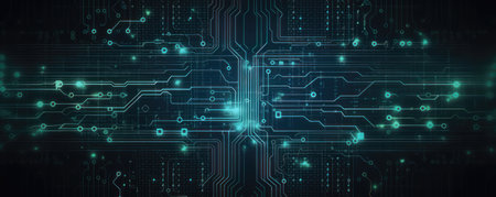 Circuit board technology background. Abstract hi-tech circuit board illustration.の素材