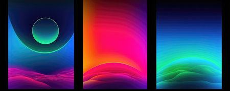 Set of abstract backgrounds with colorful gradient shapes. Vector illustration. (AI Generated)の素材