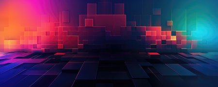 Abstract dark blue and red background with glowing cubes. Vector illustration.の素材