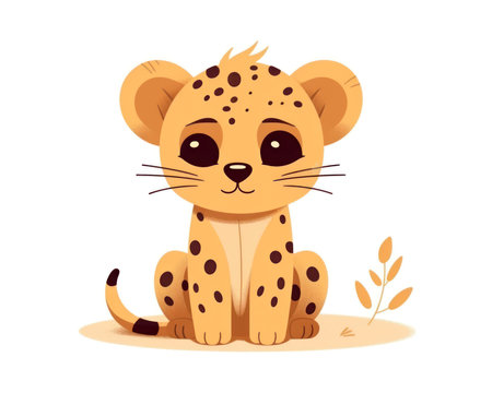 Cute baby cheetah sitting on the ground. Vector illustration. (AI Generated)の素材