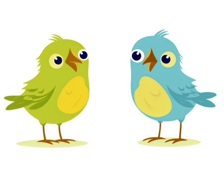 Two cute blue birds isolated on white background. Vector cartoon illustration. (AI Generated)の素材