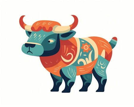 Vector illustration of a stylized bull. Symbol of the year 2021. (AI Generated)の素材