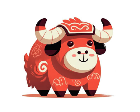 Cute cartoon bull in traditional Chinese New Year costume. Vector illustration. (AI Generated)の素材