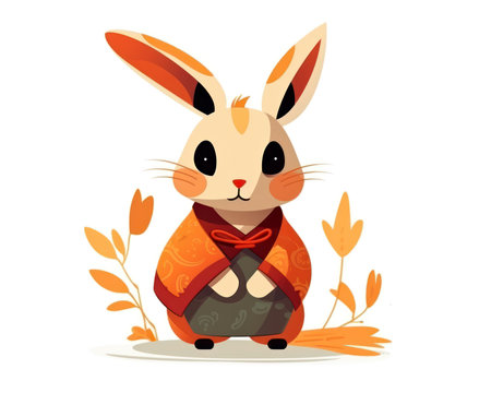 Cute cartoon easter bunny with red scarf. Vector illustration. (AI Generated)の素材