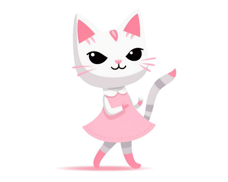 Cute cartoon cat in pink dress. Vector illustration isolated on white background. (AI Generated)の素材