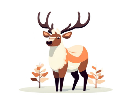 Cute cartoon reindeer in the forest. Vector illustration. (AI Generated)の素材