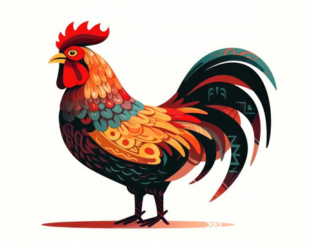 Rooster isolated on white background. Chinese New Year. Vector illustration. (AI Generated)の素材
