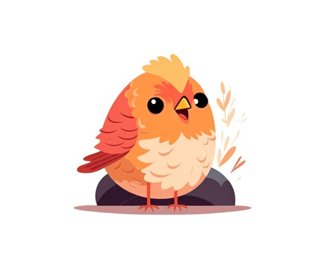 Cute little bird sitting on a stone. Vector illustration in cartoon style. (AI Generated)の素材