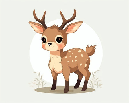 Cute cartoon deer on white background. Vector illustration.  (AI Generated)の素材