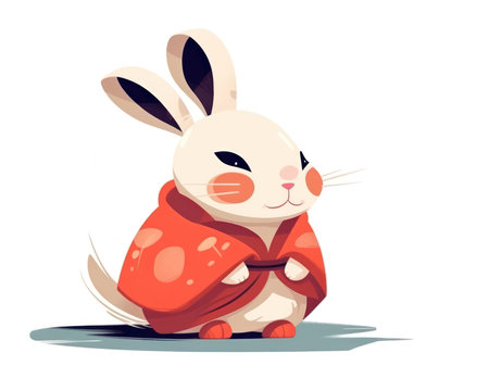 Cute little bunny in a red raincoat. Vector illustration. (AI Generated)の素材