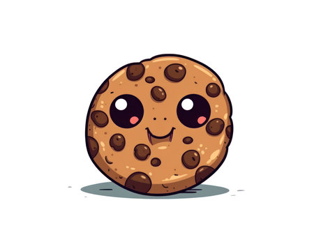 Cute chocolate chip cookie with eyes and mouth. Vector illustration. (AI Generated)の素材