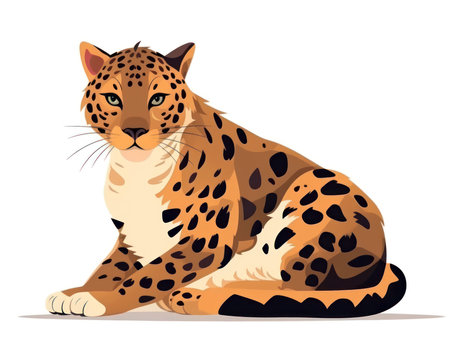 Leopard isolated on a white background. Vector illustration in cartoon style. (AI Generated)の素材