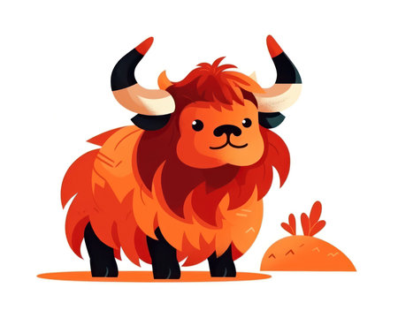 Funny cartoon yak. Cute animal with horns. Vector illustration. (AI Generated)の素材