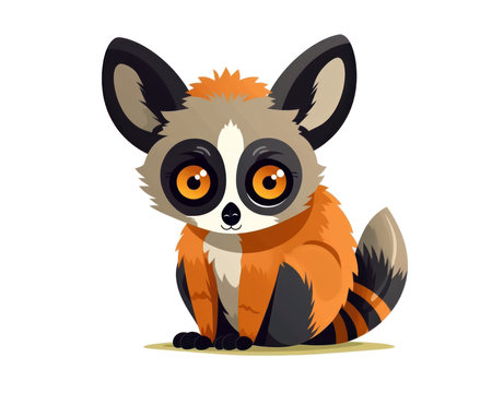 Vector illustration of a cute cartoon lemur on a white background. (AI Generated)の素材