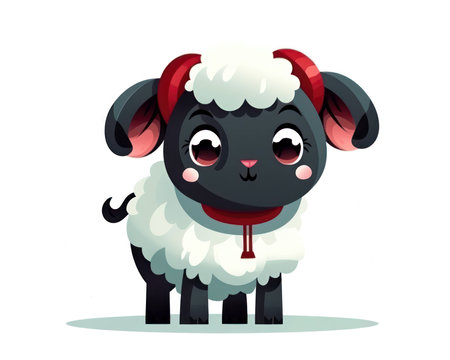 Cute cartoon sheep. Vector illustration isolated on a white background. (AI Generated)の素材