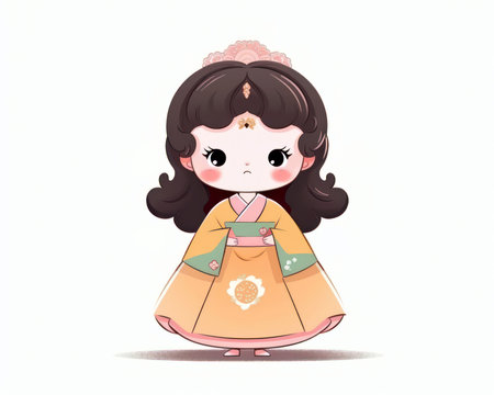 Cute korean girl in kimono. Vector illustration. (AI Generated)の素材