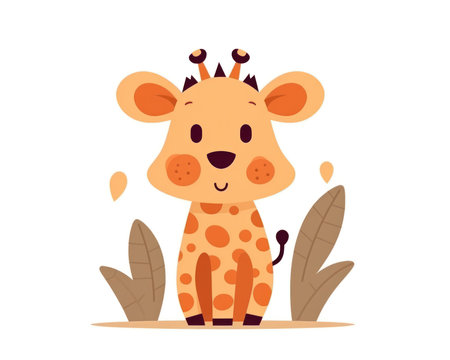 Cute cartoon giraffe. Vector illustration in a flat style. (AI Generated)の素材