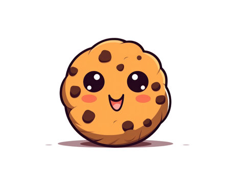 Cute chocolate chip cookie isolated on white background. Vector illustration. (AI Generated)の素材