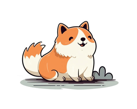 Cute corgi dog sitting on the ground. Vector illustration. (AI Generated)の素材