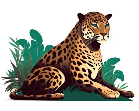 Jaguar in the jungle. Vector illustration isolated on white background. (AI Generated)の素材