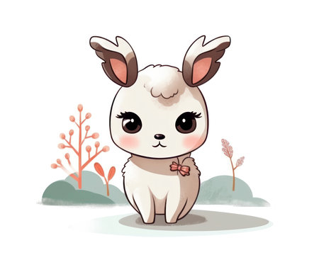 Cute cartoon rabbit in the forest. Vector illustration on white background. (AI Generated)の素材
