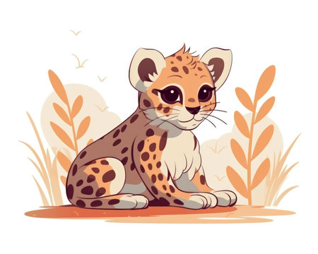 Cheetah sitting on the ground. Vector illustration in cartoon style. (AI Generated)の素材