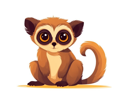Cute little lemur sitting on the ground. Vector illustration. (AI Generated)の素材