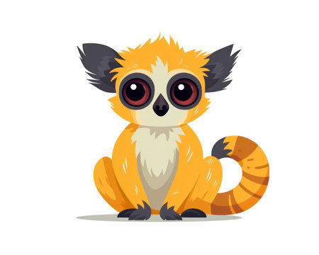 Cute little lemur cartoon character. Vector illustration isolated on white background. (AI Generated)の素材
