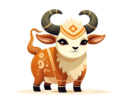 Cute cartoon zodiac sign ox. Vector illustration isolated on white background. (AI Generated)の素材