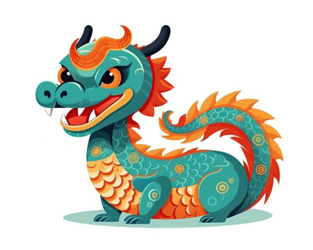 Chinese dragon cartoon character. Vector illustration isolated on a white background. (AI Generated)の素材