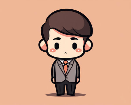 Cute Businessman Cartoon Character Vector Illustration. Flat Design Style. (AI Generated)の素材