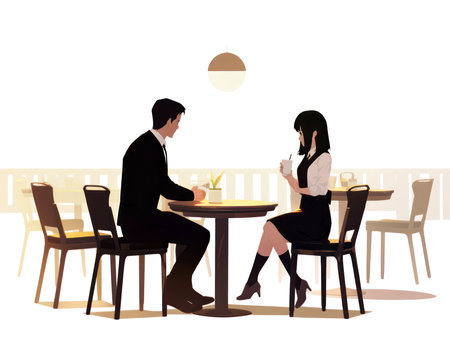 Business couple in a cafe, vector illustration. (AI Generated)の素材