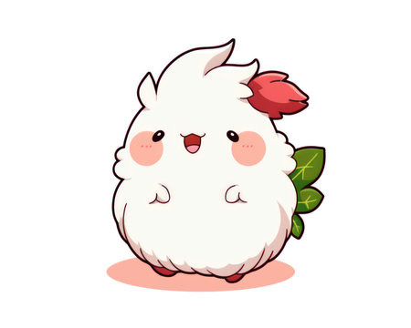 Cute white animal character. Vector illustration isolated on white background. (AI Generated)の素材