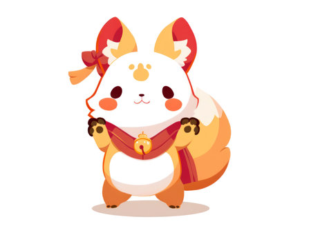 Cute cartoon fox in scarf. Cute animal vector illustration. (AI Generated)の素材