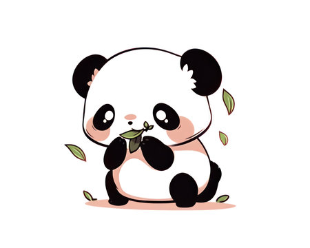 Cute cartoon panda bear with green leaves. Vector illustration. (AI Generated)の素材