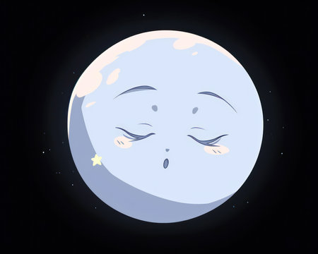 Illustration of a Cute Cartoon Moon in the Night Sky. (AI Generated)の素材